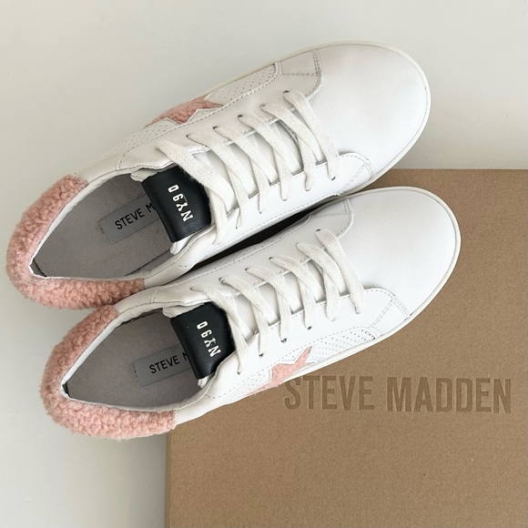 STEVE MADDEN NY90 Sherpa Star Low Top Sneakers, White/Pink 9 NWT,mnbvvcxz - Picture 9 of 10